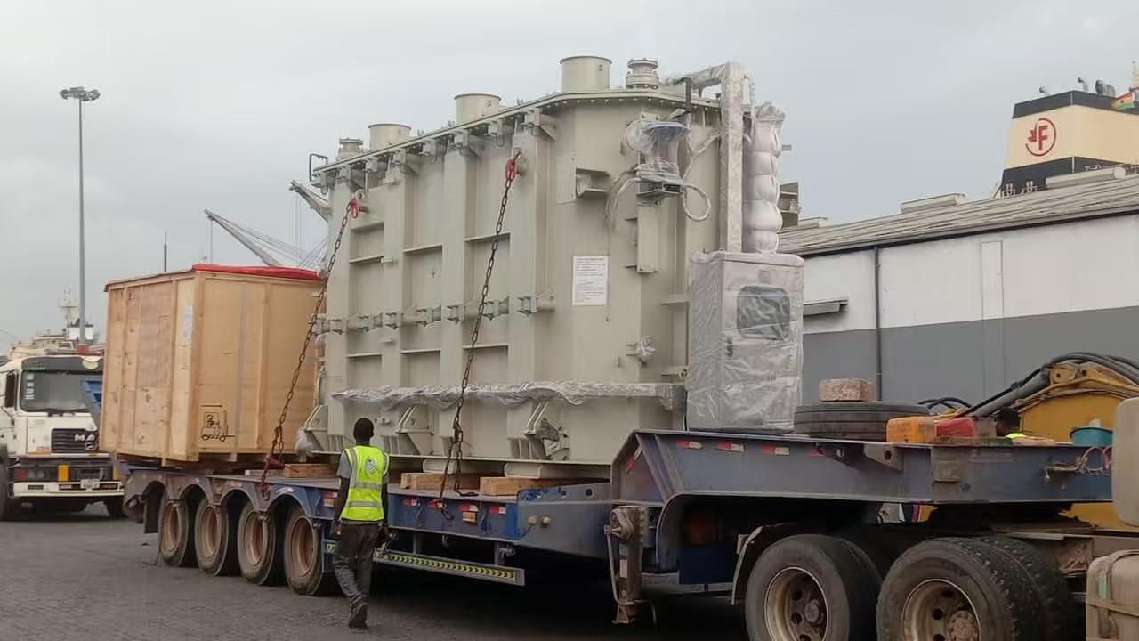 Heavy transformer on lowbed trailer